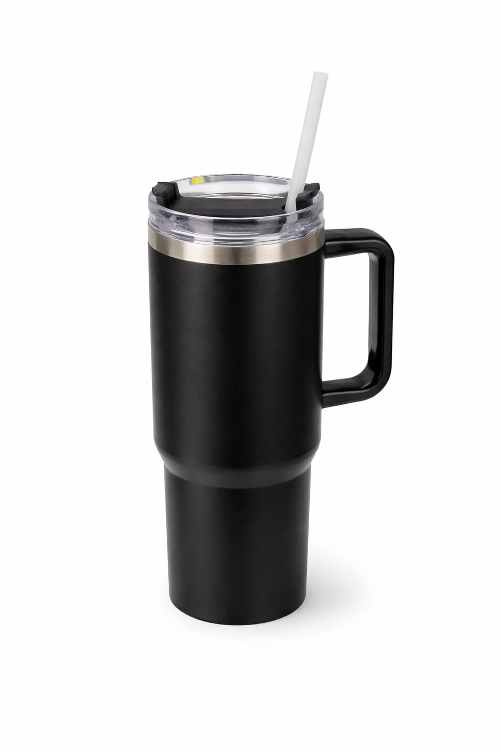 Thermobecher Edelstahl mit Griff und Deckel isoliert schwarz